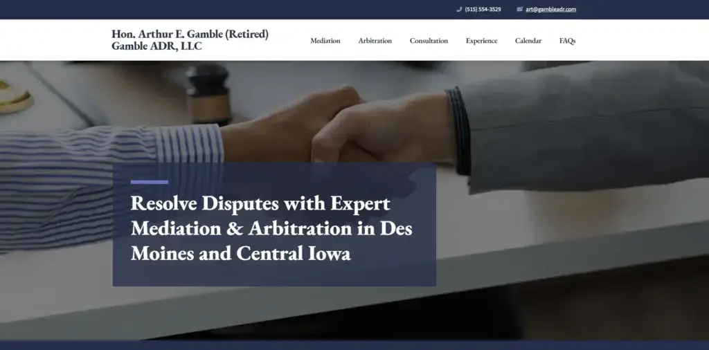 The homepage of the Gamble ADR website