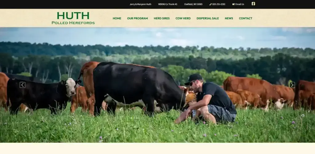 The homepage of the Huth Polled Herefords website