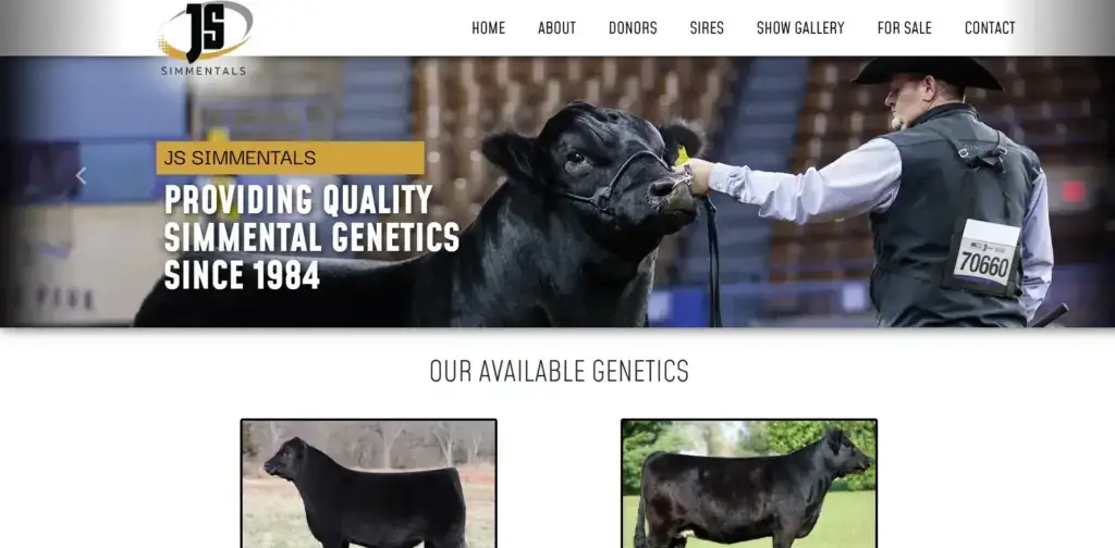 The homepage of the JS Simmentals website