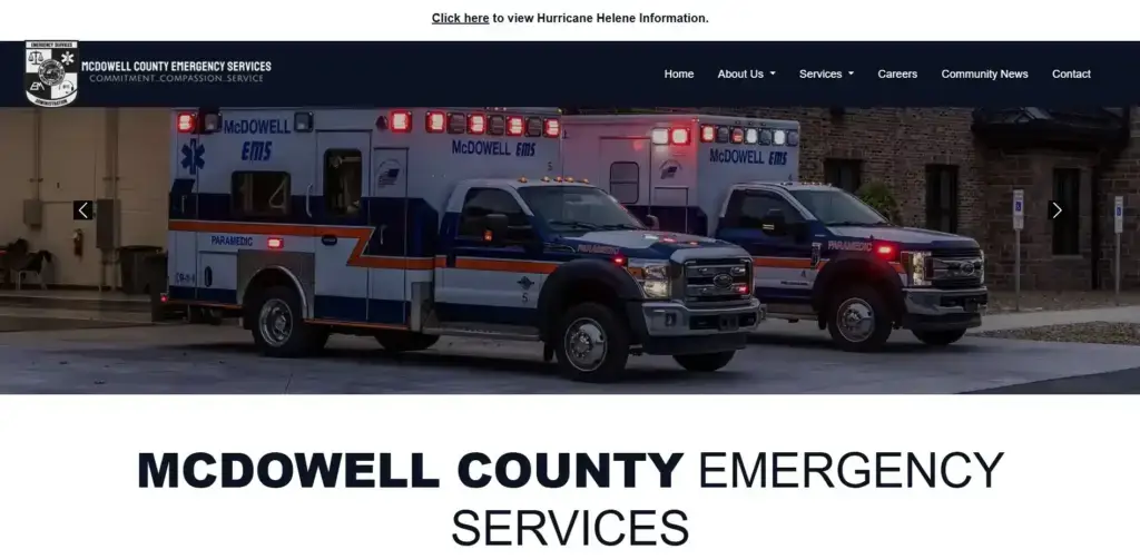 The homepage of the McDowell County Emergency Services website