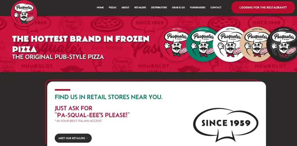 The homepage of the Pasquale's Pizza website