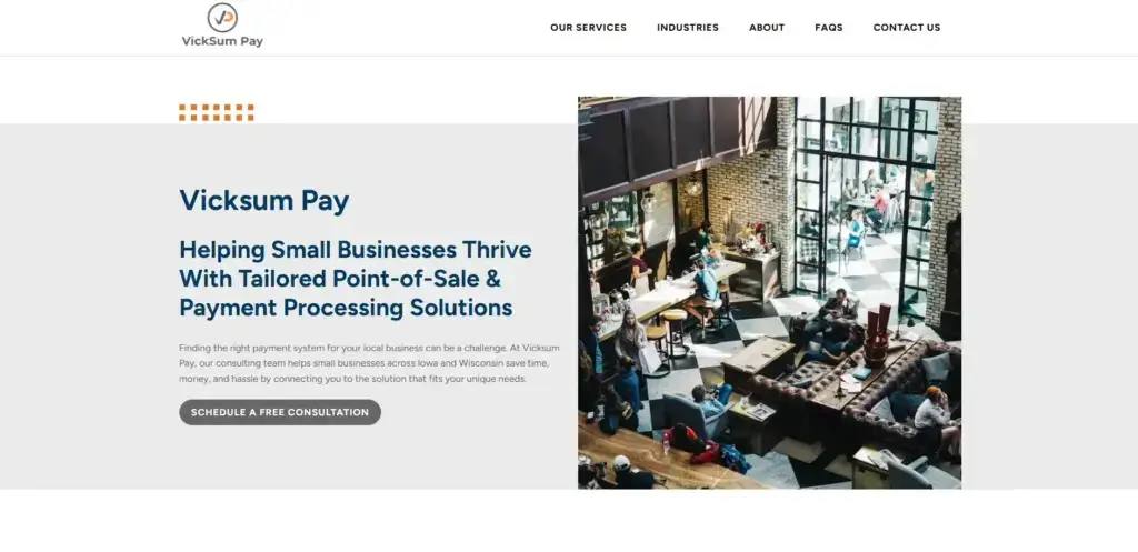 The homepage of the Vicksum Pay website